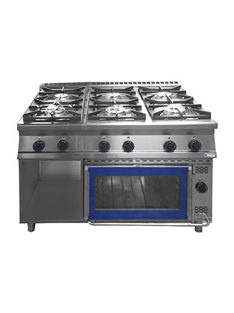   6 égős kombinált gáztűzhely, GN2/1 statikus-elektromos sütővel