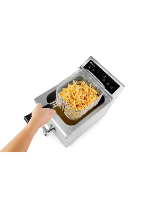 Indukciós olajsütő olajleeresztő csappal - 8 l, HENDI, 8L, Világos szürke, 230V/3500W, 288x619x(H)408mm
