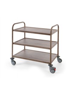 Rozsdamentes 3 szintes zsúrkocsi, fa mintás